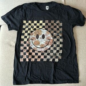 Black t-shirt with smiley face